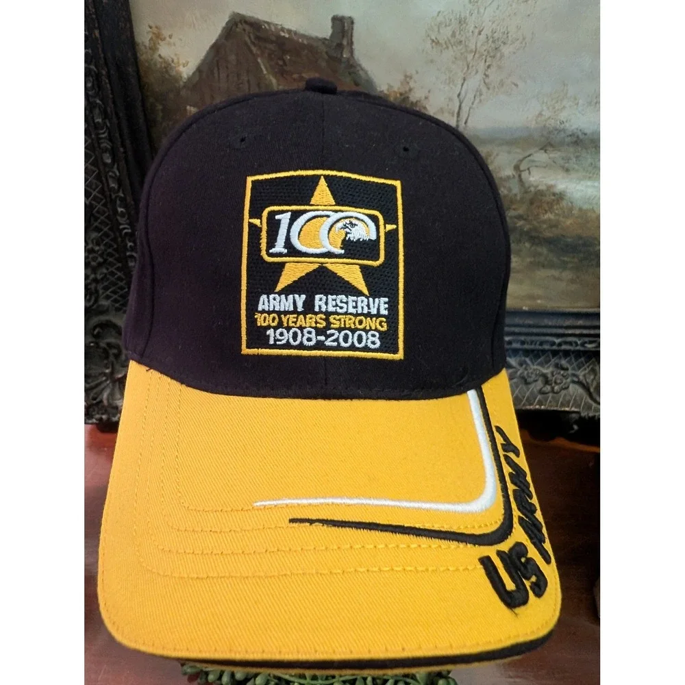 US Army Reserve 100 Years Strong 1908-2008 Black Yellow Adjustable Baseball Hat